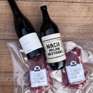 Dárkový balíček - hovězí steak + červené víno Nach
